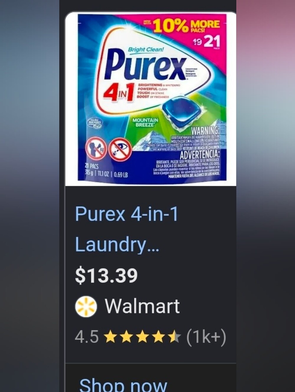 (1bag) 21 Pods Fresh Mountain Breeze 4-in-1 Laundry Pacs - Picture 3 of 6